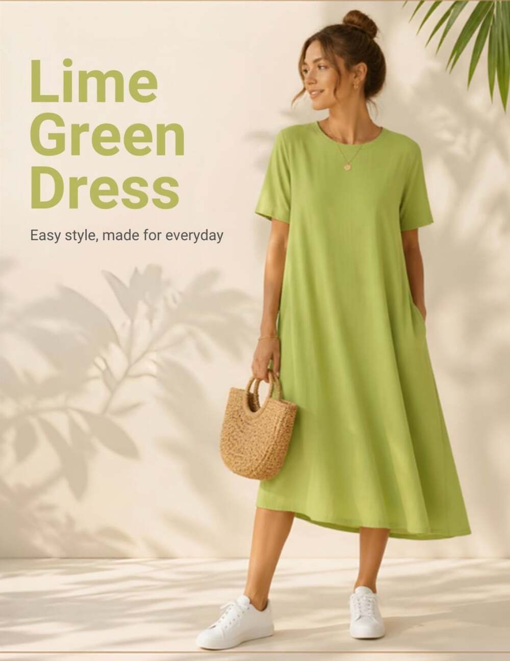 728 COS Lime Green Short Sleeve A-Line T-Shirt Dress